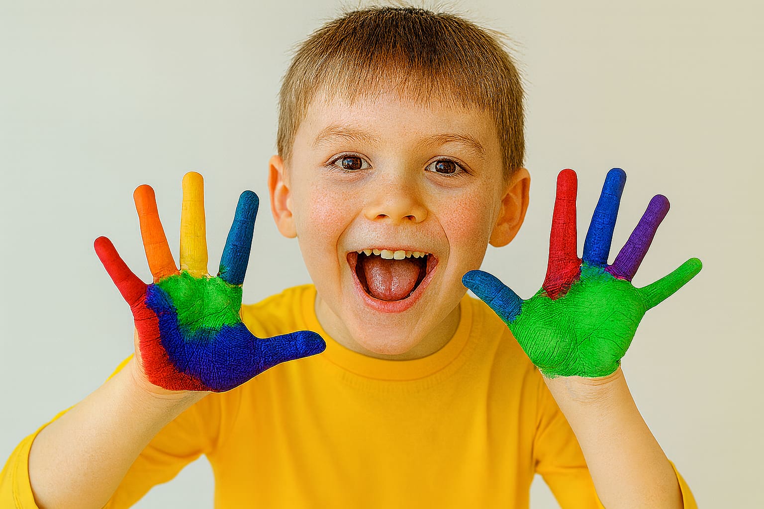 Client with paint on hands