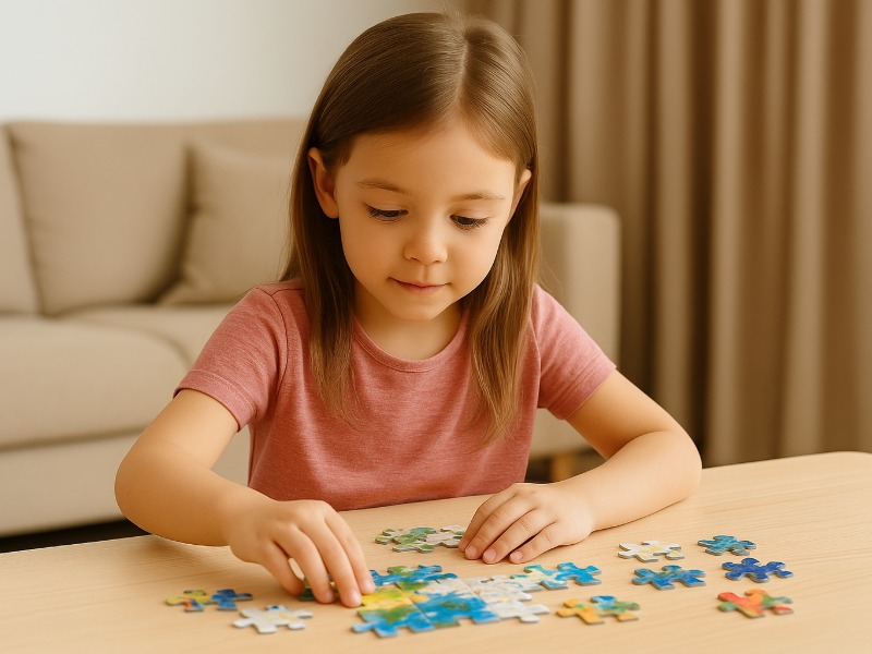 Girl playing with puzzle