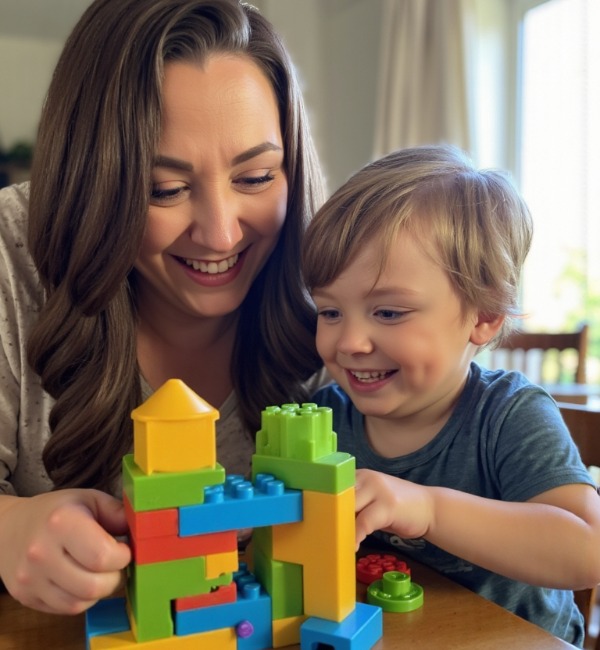 Adult playing with blocks with a child